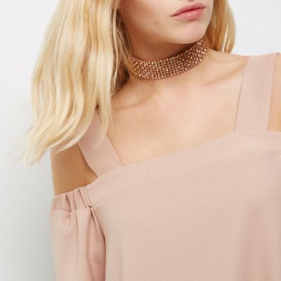 Rose gold tone sparkly choker